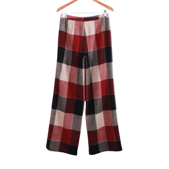 Yihua Burgundy Plaid Wool Blend Wide Leg Vintage Trousers - Picture 16 of 16